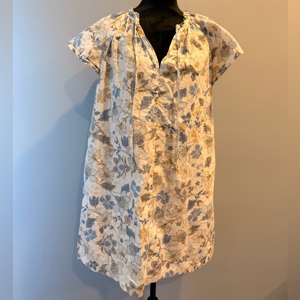 GAP Cream Dress with Blue and Khaki Floral Print Size M
